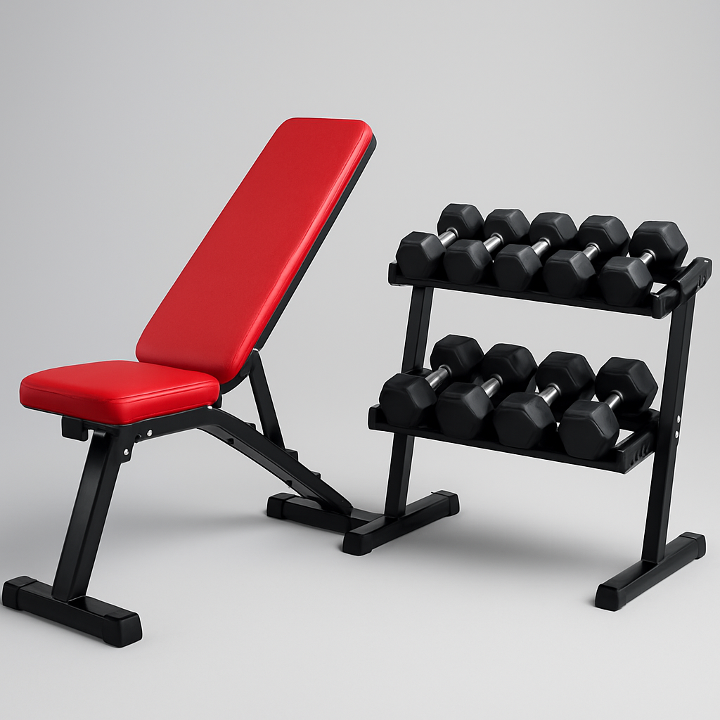 RitFit adjustable bench with dumbbells
